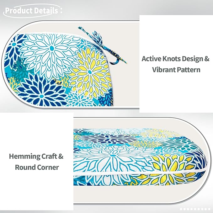 Indoor/Outdoor Chair Cushions 16x17 Inch, Patio Chair Cushions with Ties, All Weather Seat Cushions for Patio Furniture Home Garden Chair Use, Set of 2, Dahlia Blue