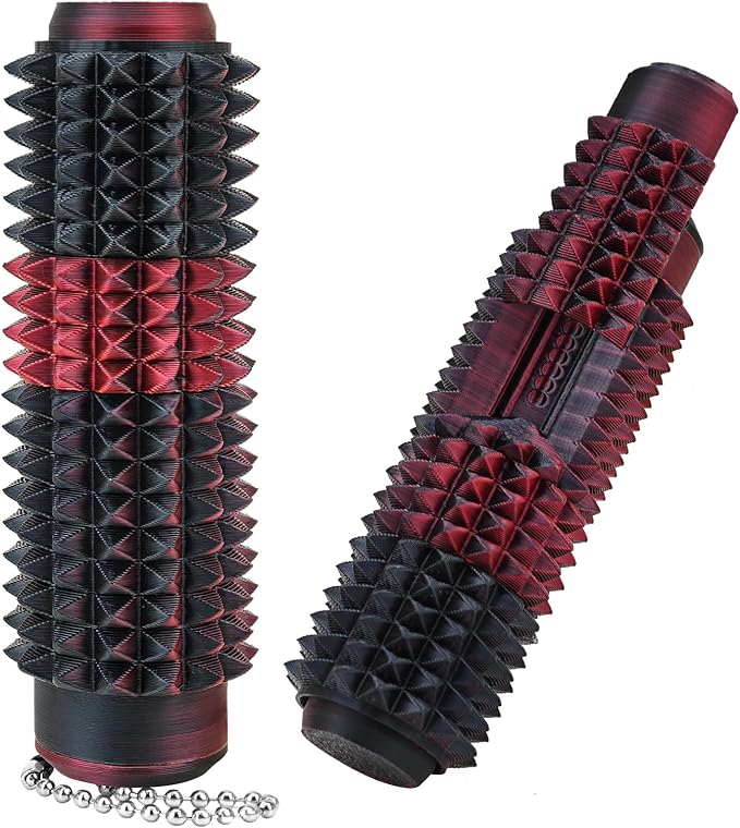 Little Ouchies Spiky Sensory Fidget Toy for Adults – Pain Stim Tool with Clicker, Spinner, Slider, Roller & Spiky Grip | 5‑in‑1 Stress & Anxiety Relief, Portable Keychain(Black & Red Laser)