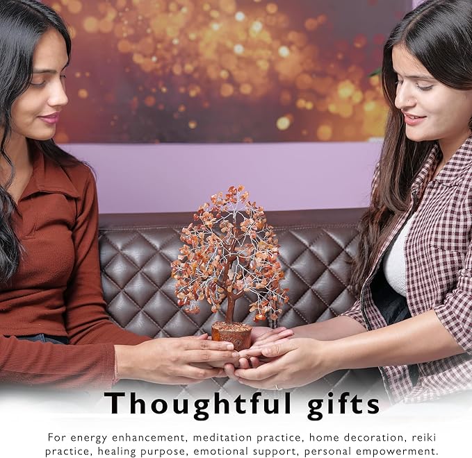 FASHIONZAADI Crystal Tree of Life Home and Office Feng Shui Decor, Carnelian Healing Crystal Handmade Bonsai Tree for Positive Energy, Good Luck, Money, Christmas Decor, Birthday Gifts for Women, Mom