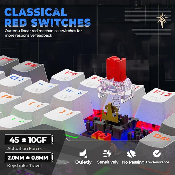 Redragon K552 Mechanical Gaming Keyboard, 87-Key Compact, LED Gaming Keyboard with Red Switches, Anti-Ghosting, Metal Frame for PC Gaming & Typing, Beginner-Friendly (Polar Monolith)