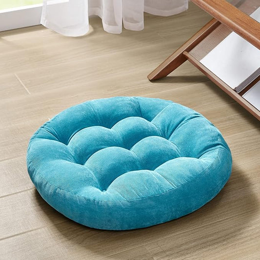 Degrees of Comfort Meditation Floor Pillow, Round Large Pillows Seating for Adults, Tufted Corduroy Thick Cushion for Living Room Tatami, Turquoise, 22 Inch Single
