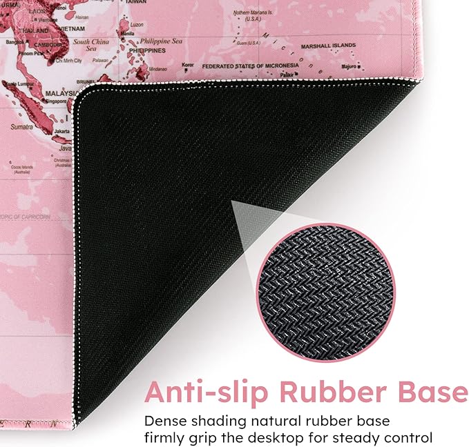 iCasso Extended Gaming Mouse Pad (35.4x15.7 in), Large 3mm Non-Slip Rubber Base Mousepad with Stitched Edges, Waterproof Keyboard Mouse Mat Desk Pad for Work, Game, Office, Home - Pink World