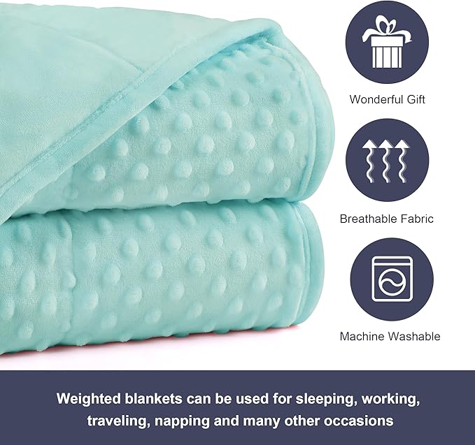 Alomidds Weighted Blanket (60"x80",15lbs Queen Size - Teal), Weighted Blankets for Adults, Cooling Breathable Soft and Comfort Minky, Heavy Blanket Microfiber Material with Glass Beads
