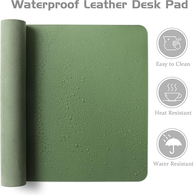 Aothia Leather Desk Pad Protector - Large Mouse Pad, Office Desk Mat, Non-Slip PU Leather Desk Blotter, Laptop Desk Pad, Waterproof Desk Writing Pad for Office and Home (Olive Green, 38" x 13.7")