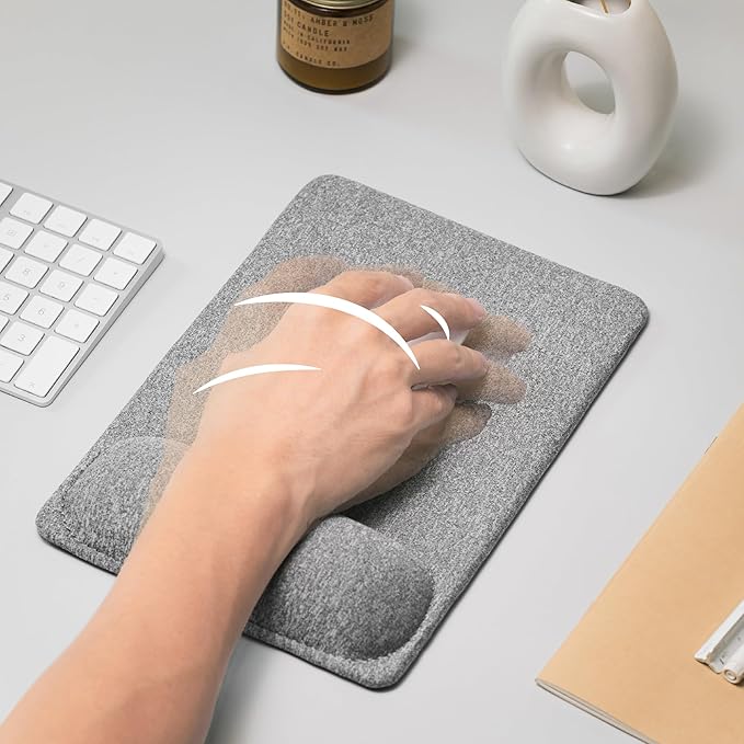 SenseAGE Large Ergonomic Mouse Pad with Wrist Support, Enhanced Comfort & Space, Non-Slip Mouse Mat for Desk, Laptop & Computer, 10.6 x 7.3 inch (Grey)
