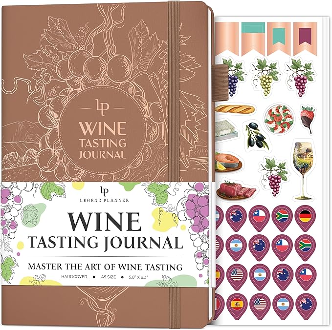 Legend Wine Tasting Journal – Wine Guide & Diary – Unique Accessories & Gifts for Wine Lovers, Women & Men, Eco Leather Notebook (Dark Terraсotta)