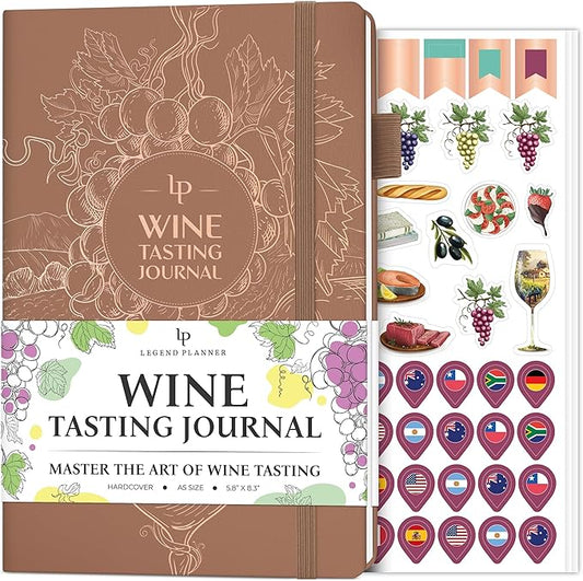 Legend Wine Tasting Journal – Wine Guide & Diary – Unique Accessories & Gifts for Wine Lovers, Women & Men, Eco Leather Notebook (Dark Terraсotta)