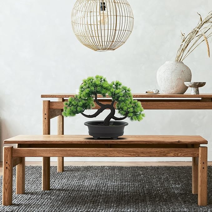 Artificial Bonsai Pine Tree Fake Desk Plants Commercial Reception Charm Adornment Home Decor Office Bookshelf Decor (Green)