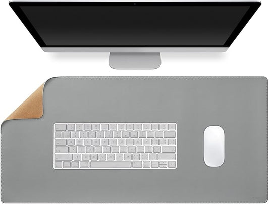 Large Leather Mouse Pad for Desk, 30.3" x 14.4" Desk Mat, Non-Slip Pu Leather Office Home Desk Mat, Waterproof Desk Pad for Keyboard and Mouse, Laptop, Writing, Desk Accessories (Light Grey)