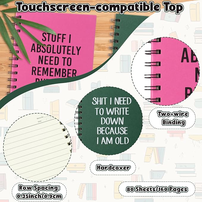 GioXtra Office Spiral Journal Notebook - 2Set Humorous Wicked Quote A5 Lined Pages Spiral Journal College Ruled Hardcover Notebook Work Note Taking Supplies Thick Paper Subject Boost Productivity