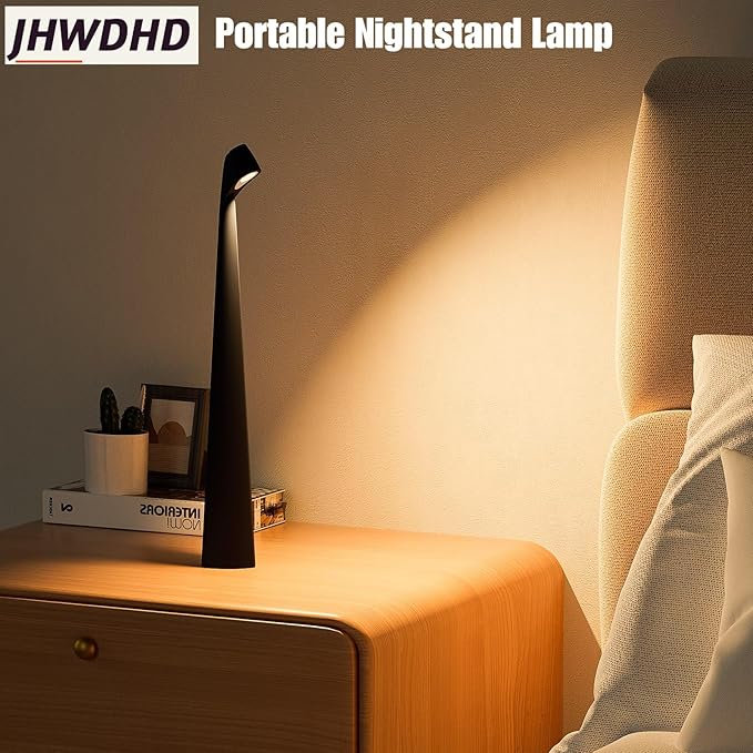 Cordless Portable LED Table Lamp,Built-in Rechargeable Battery-5000mAH,Dimmable Touch Small Desk Reading Lamp with 3-Level Brightness for Bedroom/Living Room/Office (Black)