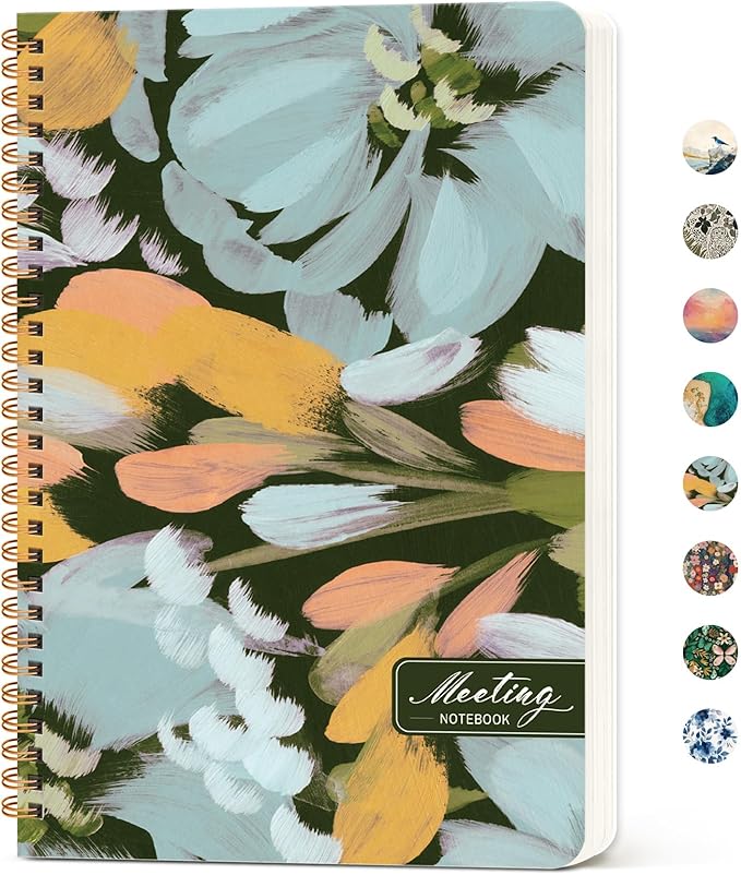 Meeting Notebook for Work Organization, Aesthetic Meeting Minutes Notebook for Work, Event Project Agenda Planner Organizer, Perfect for Office School Business Supplies, 6.9" X 9.7" - Soft Petals