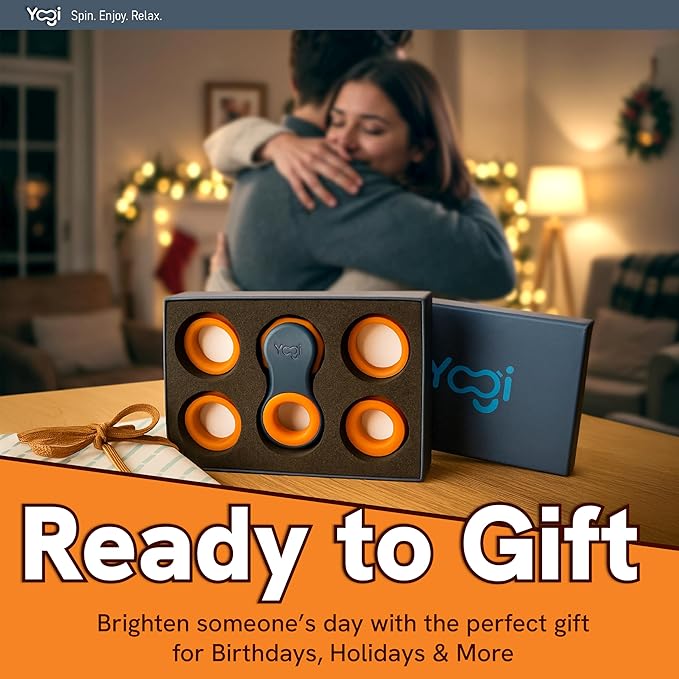 Yogi Fidget Toy – Silent Sensory Spinner for Adults & Kids – Stress Relief Fidgets for ADHD, Anxiety – Fidget Toys for Adults – Includes 5 Finger-Fit Rings – Work, School & Travel – Supernova