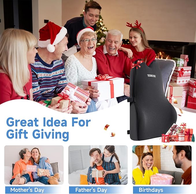 Lumbar Support Pillow for Car Improve Lower Back Pain Relief & Sitting Posture Back Support Memory Foam Back Cushion for Driving, Lumbar Comfort for Long Sitting, Truck with Three Adjustable Straps