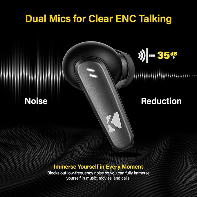 KICKER Bluetooth Earbuds 50KTWS3 Wireless Earbuds with Active Noise Cancellation, 25-Hour Battery Life, in-Ear Headphones with Dual Microphones for Clearest Voice Clarity Touch Controls