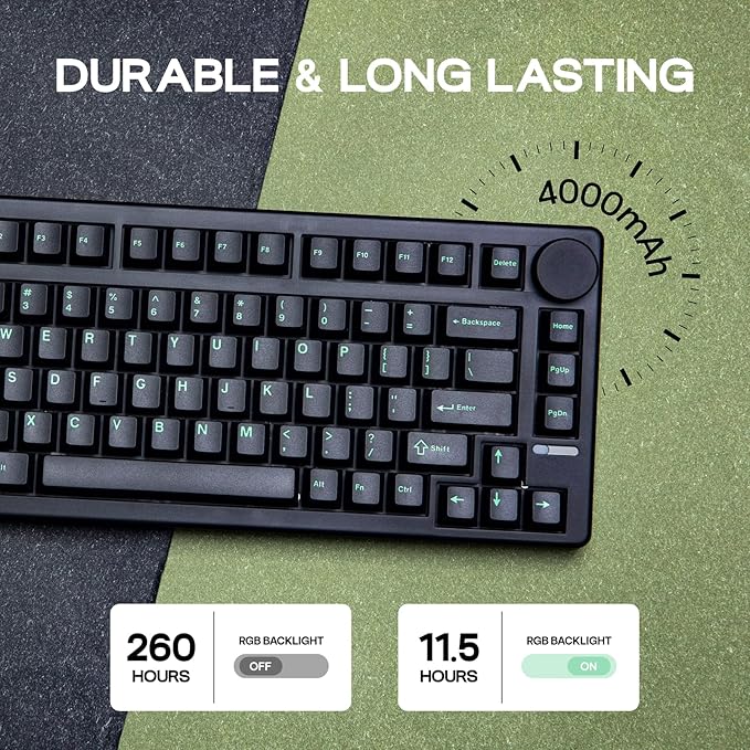 EPOMAKER QK81 75% Wireless Mechanical Gaming Keyboard, QMK/VIA Programmable and Hot-Swappable, 81 Keys with Metal Knob, 2.4Ghz/BT/USB, Creamy Gasket-Mount, RGB Backlight (Black, Wisteria Switch)