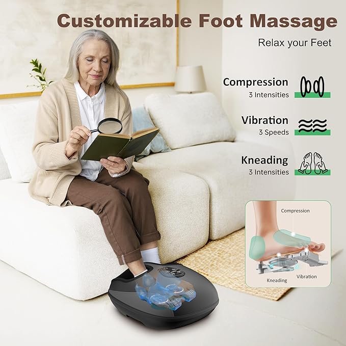 Foot Massager with Heat,Compression,Vibration, Shiatsu Feet Massager for Plantar Fasciitis,Neuropathy, Heated Foot Massage Warmer, Size 13, Gifts, Remote Control