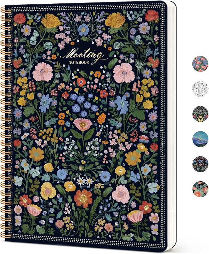 Meeting Notebook for Work Organization, Aesthetic Meeting Minutes Notebook for Work, Event Project Agenda Planner Organizer, Perfect for Office School Business Supplies, 6.9" X 9.7" - Garden of Whimsy