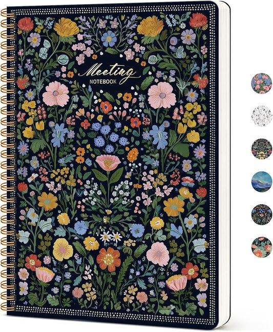 Meeting Notebook for Work Organization, Aesthetic Meeting Minutes Notebook for Work, Event Project Agenda Planner Organizer, Perfect for Office School Business Supplies, 6.9" X 9.7" - Garden of Whimsy
