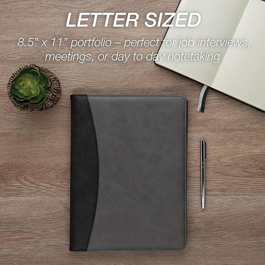 Samsill Two-Tone Padfolio, Resume Portfolio, Business Portfolio, with 8.5 x 11 Writing Pad, Gray & Black