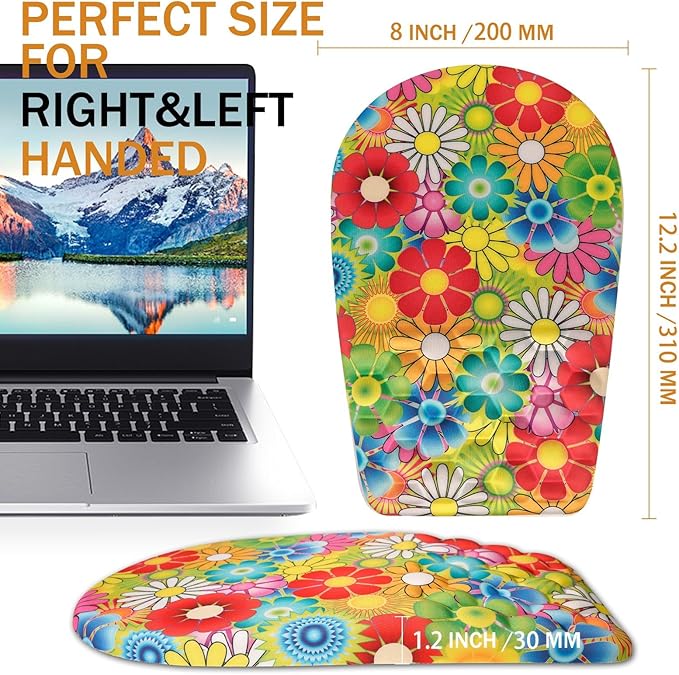 Ergonomic Mouse Pad Wrist Support,Upgrade Mousepad with Massage Design,Non-Slip PU Base Desktop Mouse Pads for Pain Relief, Computer, Office & Home,12 x 8 in（F-Colorful Flower）
