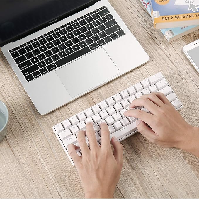 RK ROYAL KLUDGE RK61 Wireless 60% Triple Mode BT5.0/2.4G/USB-C Mechanical Keyboard, 61 Keys Wireless Mechanical Keyboard, Compact Gaming Keyboard with Software (Hot Swappable Red Switch, White)