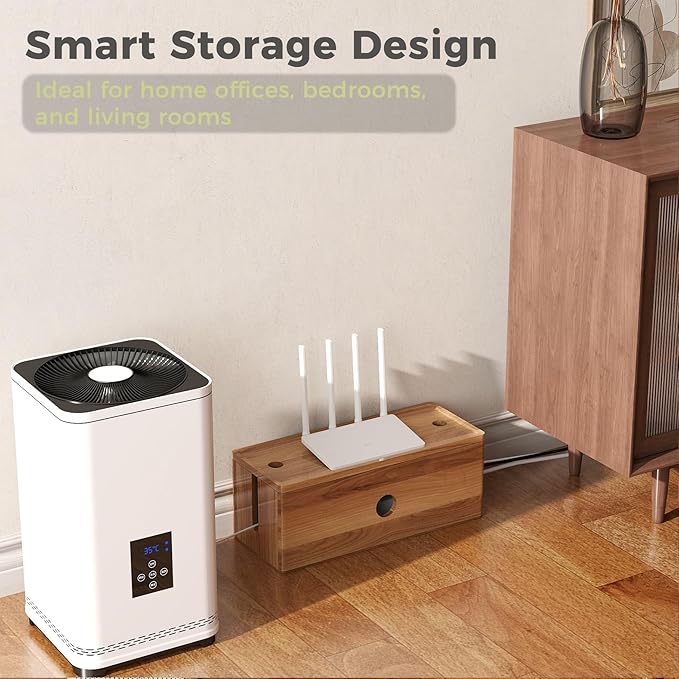 Large Cable Management Box, Acacia Wood Cord Organizer Box with Magnetic Removable Lid, 4 Open Slots Desk Organizer, Hides TV Cables, Computer Wires, USB Hub, Power Strip, and Phone Charger