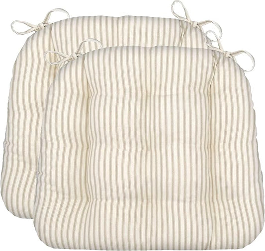 Barnett Home Decor Dining Chair Cushions, 16.5 x 18, Pack of 2 – Ticking Stripe Natural – 100% Cotton, Latex Foam Fill