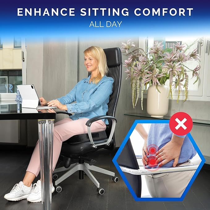 Healthfix® Memory Foam Seat Cushion for Office Chair – Orthopedic Coccyx Pillow for Tailbone & Sciatica Pain Relief – Premium Comfort Chair Pad with Washable Cover and Non-Slip Bottom (Firm)