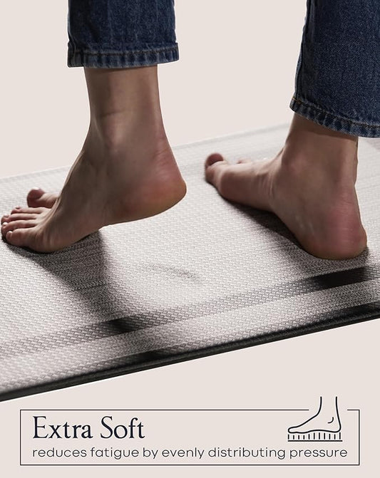 Anti-Fatigue Kitchen Mat Set – 2-Piece Memory Foam Cushioned Mats for Standing – Fabric Black, 18×30 & 18×60, 0.4 in Thick, Waterproof, Non-Slip – Homergy