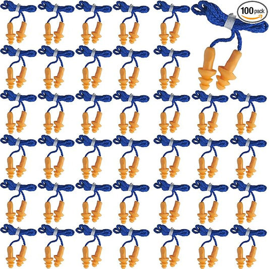 RONYOUNG 100 Pairs Corded Ear Plugs Reusable Silicone Earplugs Sleep Noise Cancelling for Hearing Protection
