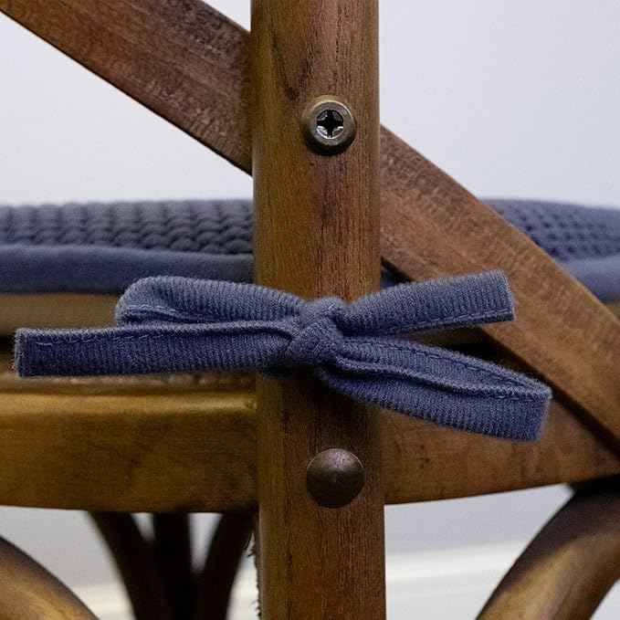 Sweet Home Collection Chair Cushion Memory Foam Pads with Ties Honeycomb Pattern Slip Non Skid Rubber Back Rounded Square 16" x 16" Seat Cover, 6 Pack, Navy 6 Pack