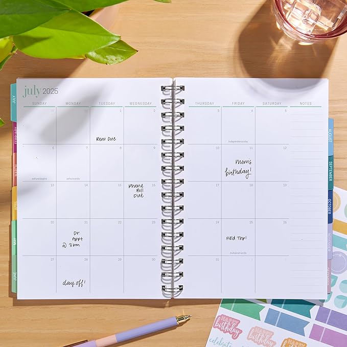 Inspired by Erin Condren A5 Undated Weekly & Daily Planner – 12-Month Spiral Agenda, Non-Dated Monthly Planner with Stickers, Petal Party Design (January 2025 - December 2025)