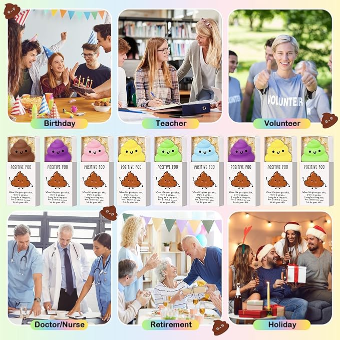 Wettarn 12 Sets Poo Gifts Positive Cute Stress Balls with Support Gift Boxes Funny Poop Party Favors for Employee Coworker Friends Office Inspirational Relief Toys