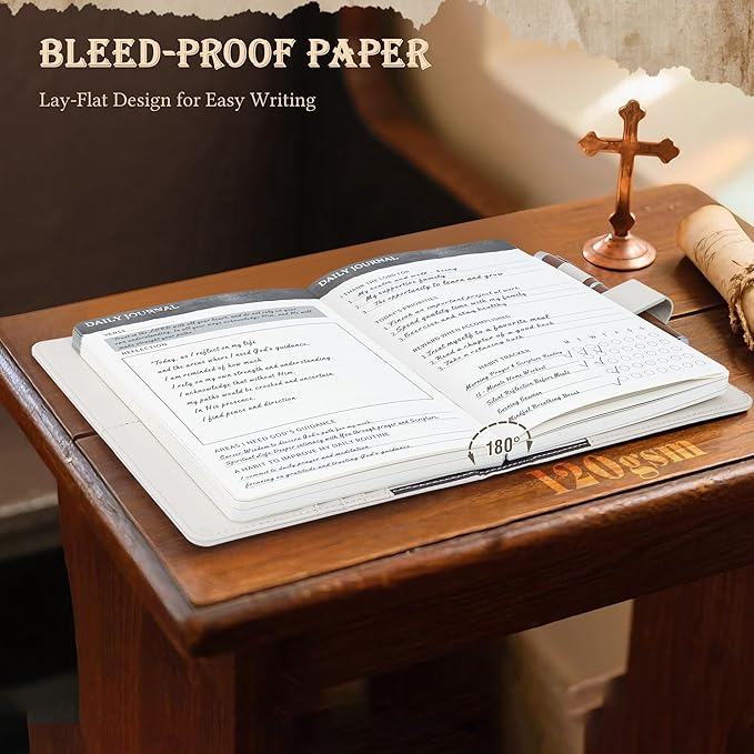 Ospelelf Faux Leather Christian Bible Study Journal for Women, Daily Inspirational Planner Notebook, Mental Health Journal Stress Relief, Undated 3 Month, Beige