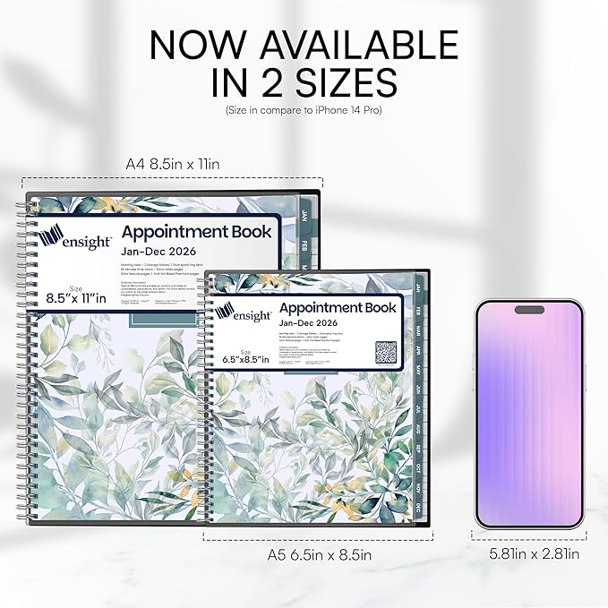 Ensight 2026 Appointment Book and Planner Ensight 6.5 x 8.5 inches Large Tabbed Daily Hourly Weekly Planner Calendar Schedule Book 30 Minute time Slots Jan 2026 Dec 2026 Floral