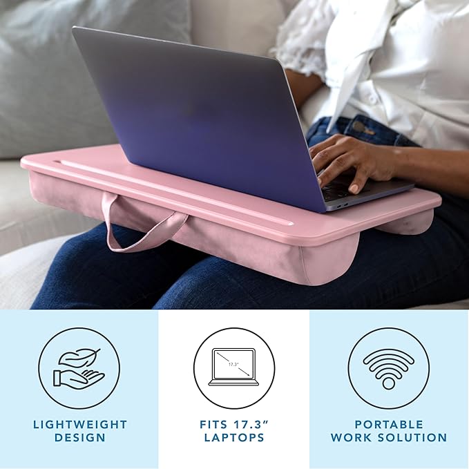 LAPGEAR Original Lap Desk – Large (17.9” x 13”) | Fits Up to 17.3” Laptops | Cushioned with Device Ledge, Pencil Tray & Handle | Portable & Lightweight | Rose Quartz – Style No. 45154
