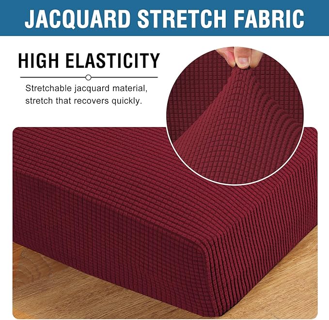 H.VERSAILTEX High Stretch Individual Seat Cushion Covers Sofa Slipcovers Couch Cushion Covers Sofa Covers Featuring Jacquard Textured Twill Fabric (2 Pack for 2 Cushion Loveseat, Burgundy Red, One)