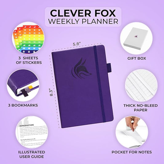 Clever Fox Planner – Undated Weekly & Monthly Planner for Productivity, Time Management & Goals – Organizer Journal – A5 (Purple)
