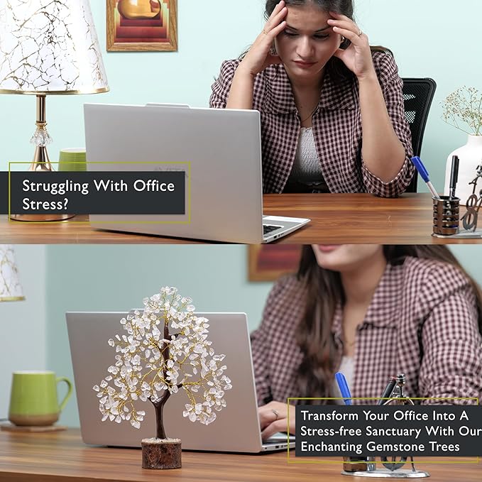 FASHIONZAADI Clear Quartz Crystals, Feng Shui Tree, Gemstone Tree - Spiritual Décor, Chakra Stone, Premium Meditation Decor, Good Luck Gifts, Home Decor