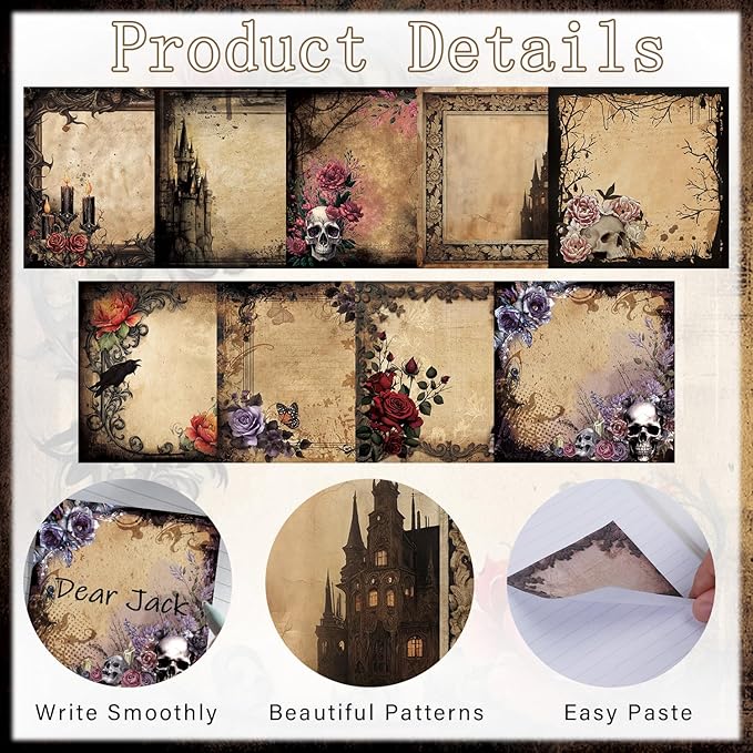 Gothic Sticky Notes Gifts - 9 Pack Gothic Sticky Notes 3x3 Goth Office Supplies Goth Style Design Self-Stick Notepads Creepy Spooky Memo Post Pads School Office Supplies 450 Sheets