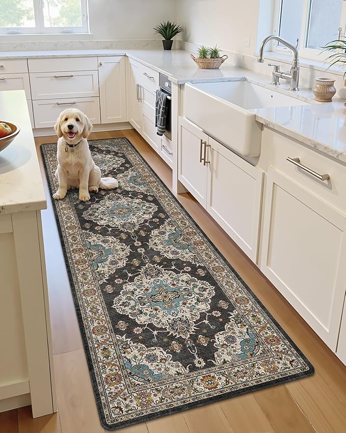 LUMI Kitchen Mat Anti Fatigue Cushioned, Memory Foam Padded Standing Rug Waterproof, Non Slip Comfort Floor Runner for Home, Sink, Laundry, Office, 17"x59", Black