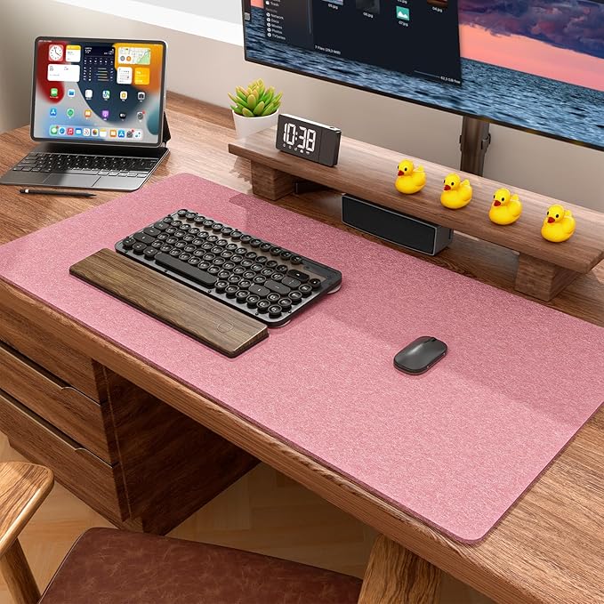 Auhoahsil Felt Desk Mat, Minimalist Large Mouse Pad XXL 35.5 x 15.7 in, Desk Matt for Desktop, Keyboard, Laptop, Computer, Office, Work from Home, Gaming, Pink
