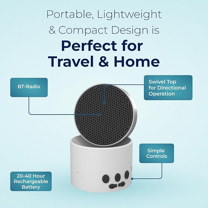 Adaptive Sound Technologies LectroFan Micro 2 - Portable Bluetooth Speaker & White Noise Machine - Compact Sound Machine for Travel - 11 Non-Looping Sounds for Sleep Support - White