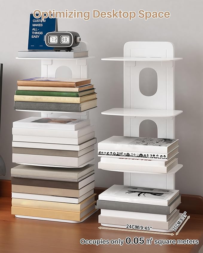 UMDONX Desktop Bookshelf Organizer Large Capacity Standing Desk Storage Rack for Books, Notebooks, Office Supplies & Decor – Easy to Assemble Space-Saving Book Organizer for Home & Office White