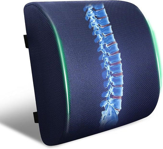 Back Support Pillow for Office Chair and Car Seat,Lumbar Support for Office,Charcoal Memory Foam Back Cushion-Breathable Mesh Cover,Double Adjustable Straps,Dark Blue