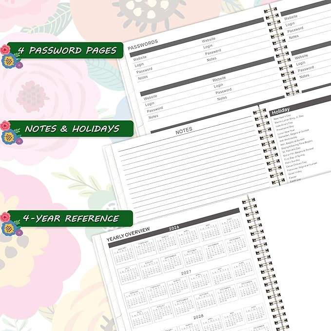 2026-2028 Monthly Planner - 3 Year Planner 2026-2028, Jan.2026 - Dec.2028, 36 Monthly Tabs, Inner Pocket - Floral