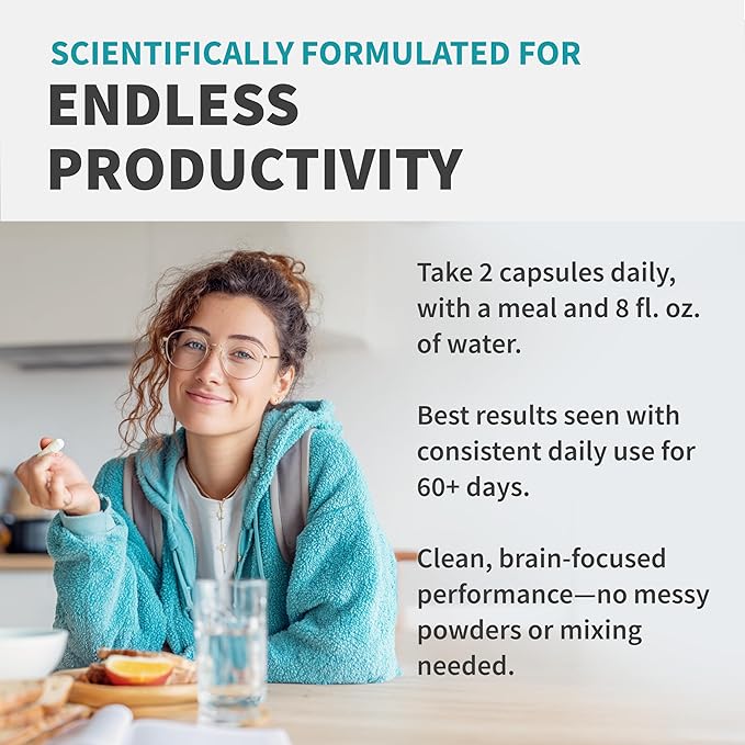 12-in-1 Nootropic Brain Supplement with Caffeine Anhydrous - Ginkgo Biloba for Brain Support, Memory, Focus - B12, Alpha GPC, L Theanine, Choline Supplements with Bioperine, 1321mg, (60ct, Pack of 2)