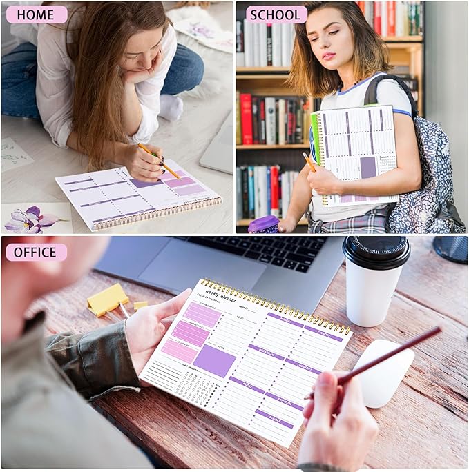 Weekly To Do List Notepad, 8.5''x11'' Weekly Desk Planner with 52 Tear Off Sheets Undated Weekly Planner Habit Tracker & Productivity Organizer for Home School and Work, Purple