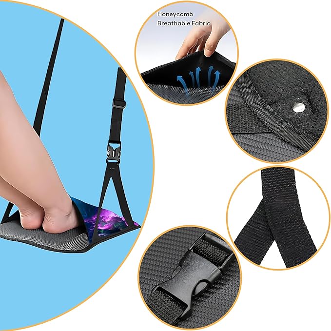 Airplane Footrest Adjustable Feet Rest for Plane Easy to Use Foot Hammock Airplane Travel Essentials Portable Light Leg Hammock for Plane Travel Accessories for Adult (Starry Sky, 2 Pack)